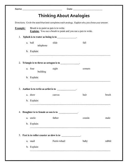 analogy sample test with answer