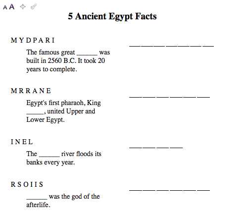 ancient egypt test answer key