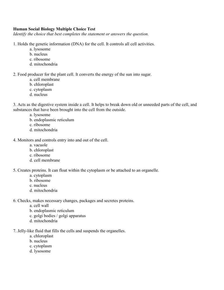 answers biology test