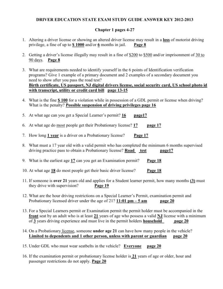 answers to the drivers permit test