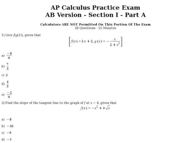 ap calculus bc practice test with answers
