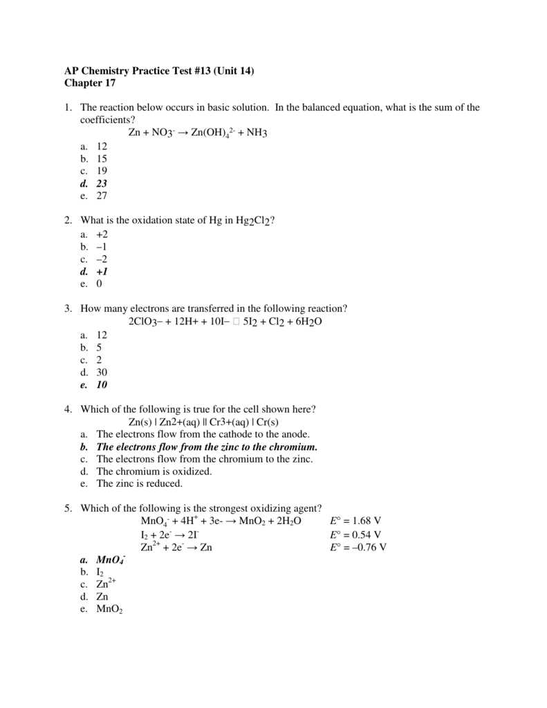 ap chemistry unit 1 test answers