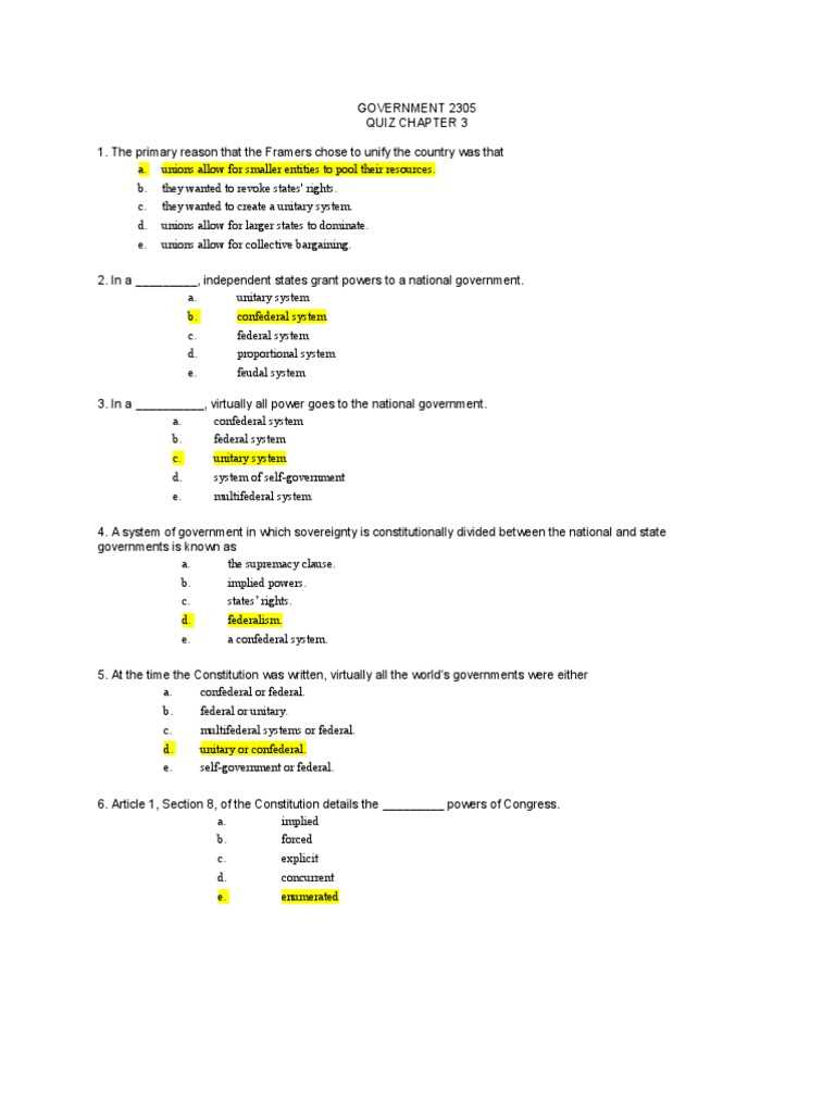 ap government chapter 3 test answers