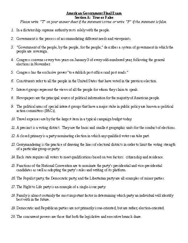 ap government final exam answers