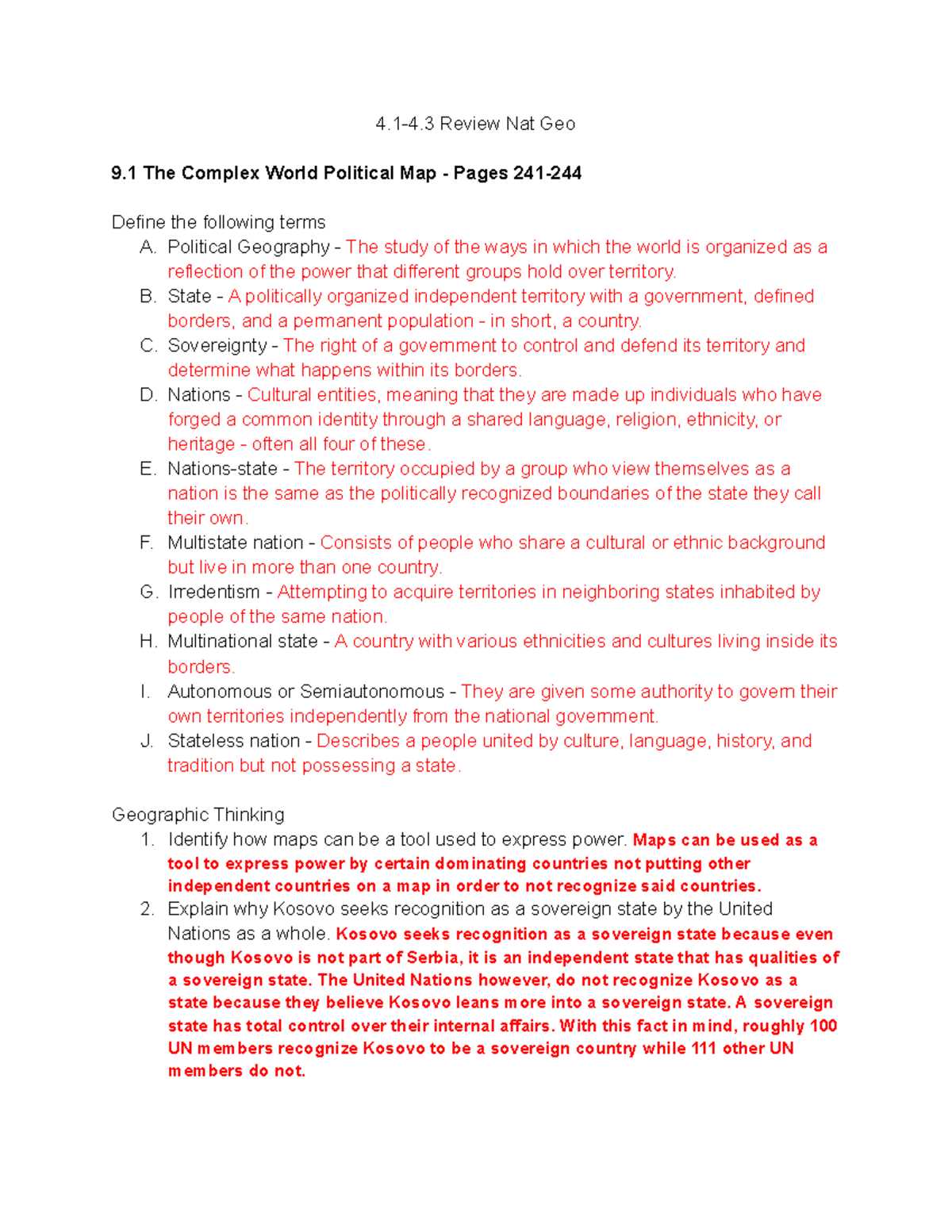 ap human geography practice test answer key