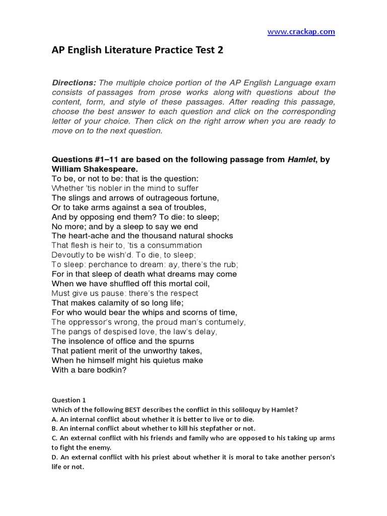 ap lit practice exam 2 mcq answers