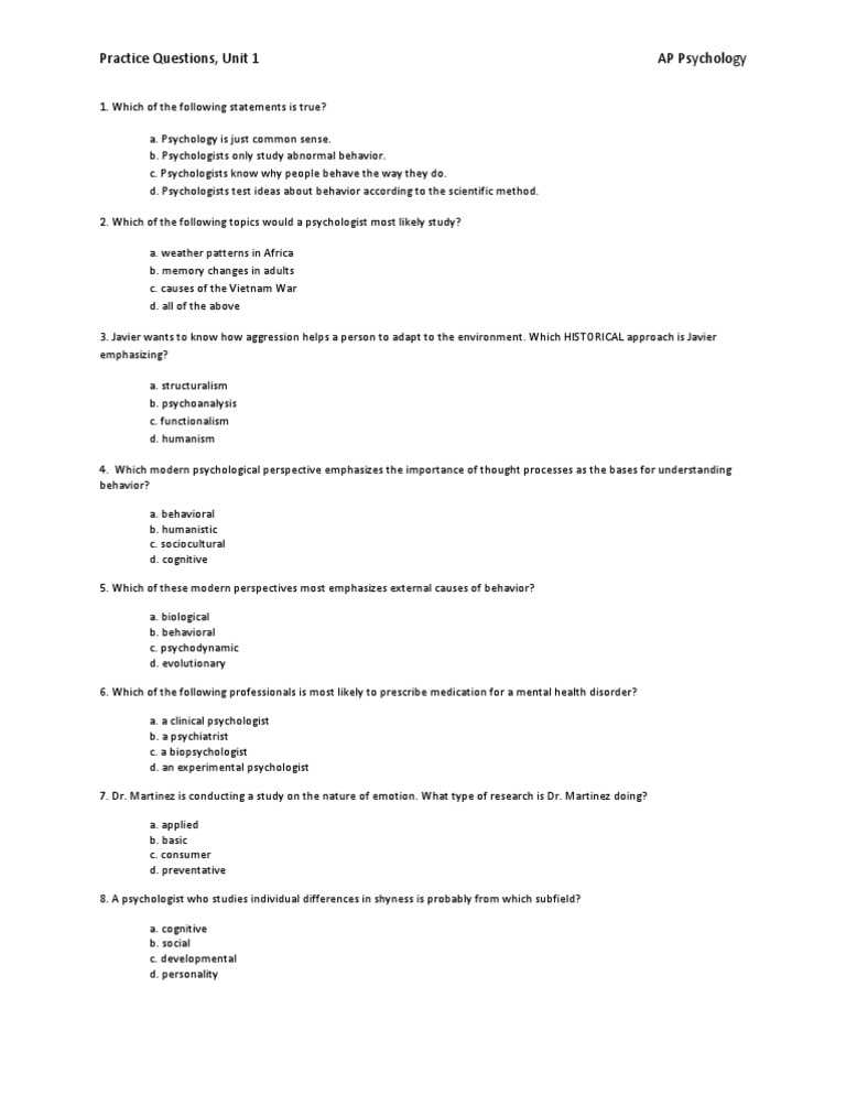ap psych practice test answers