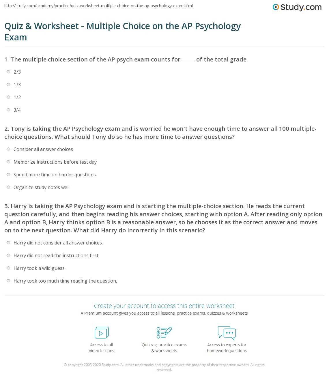 ap psychology test questions and answers
