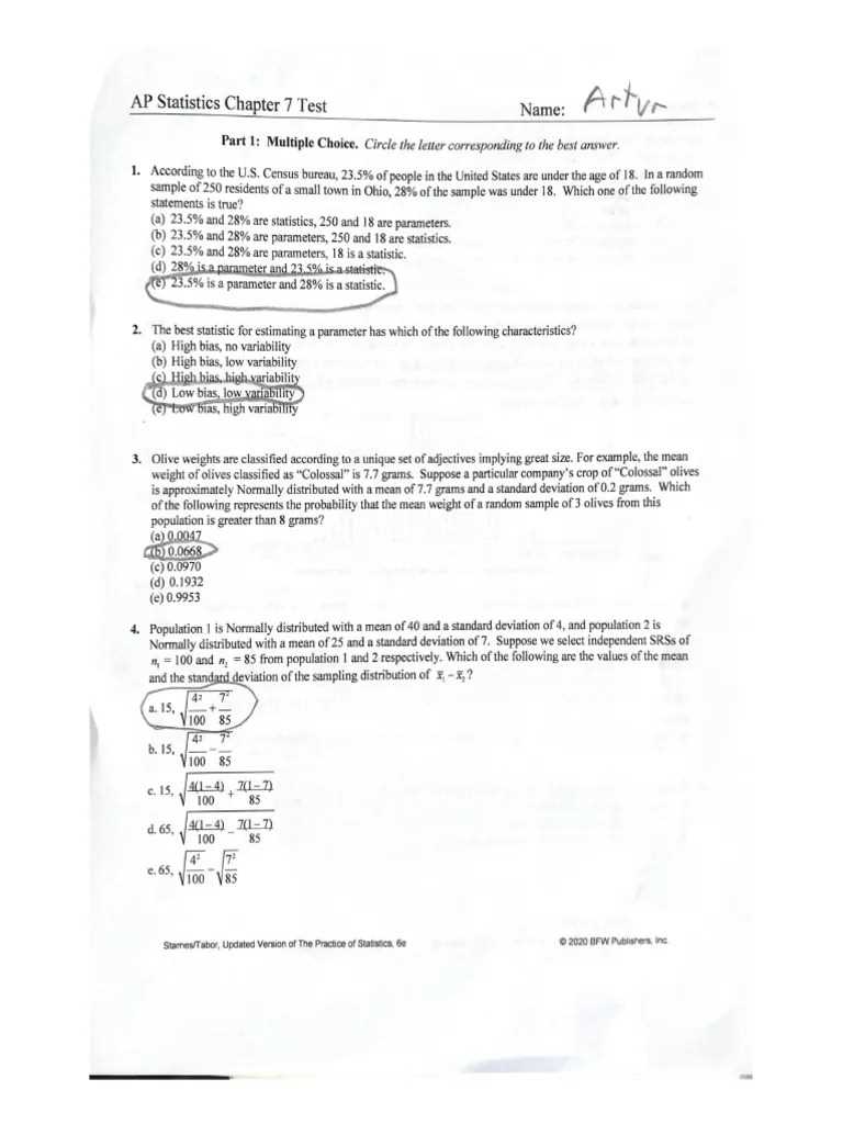 ap statistics 8a test answers