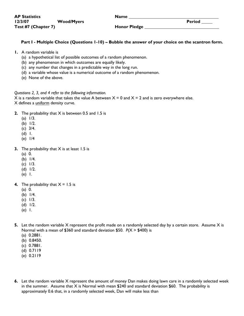 ap statistics test 8a answer key