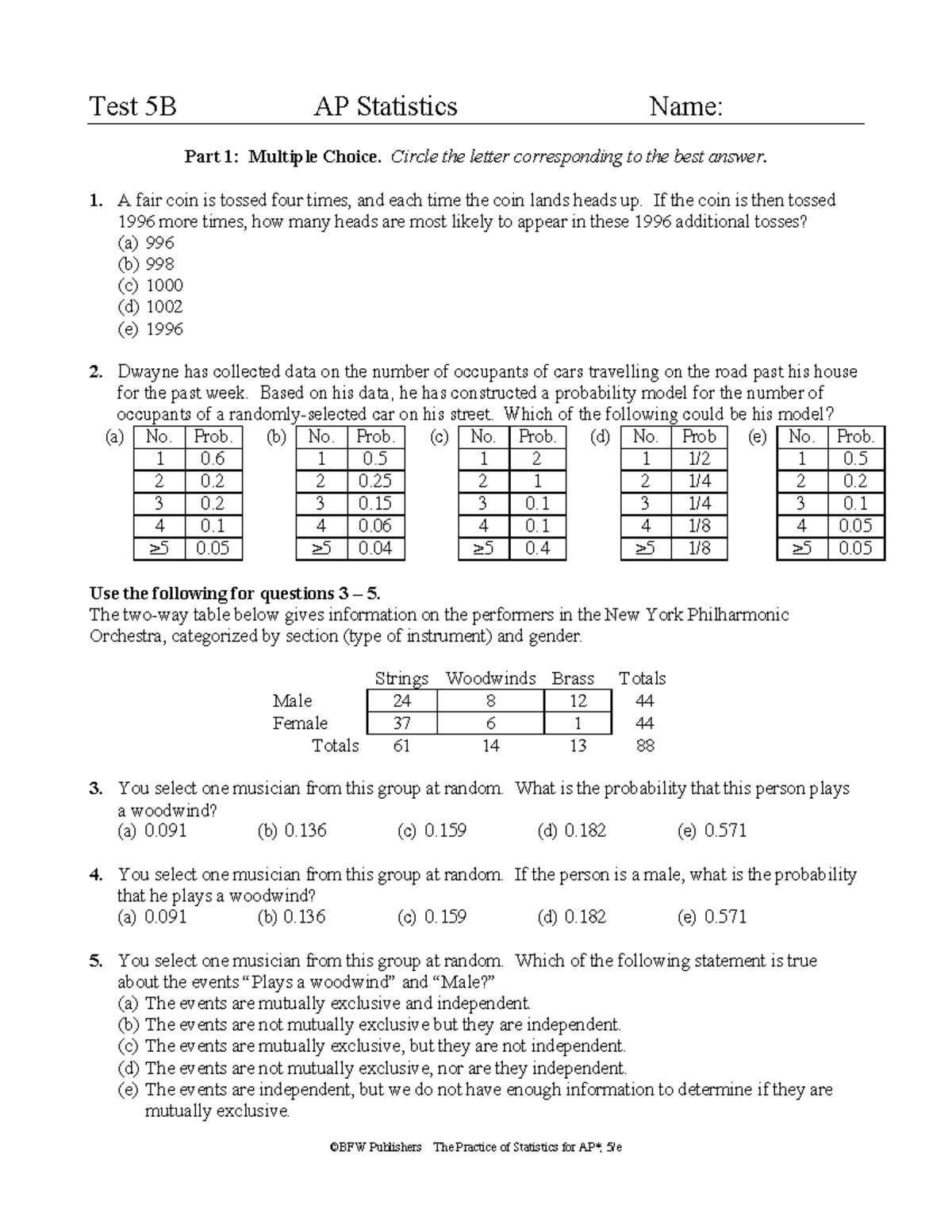 ap statistics test b probability part iv answers