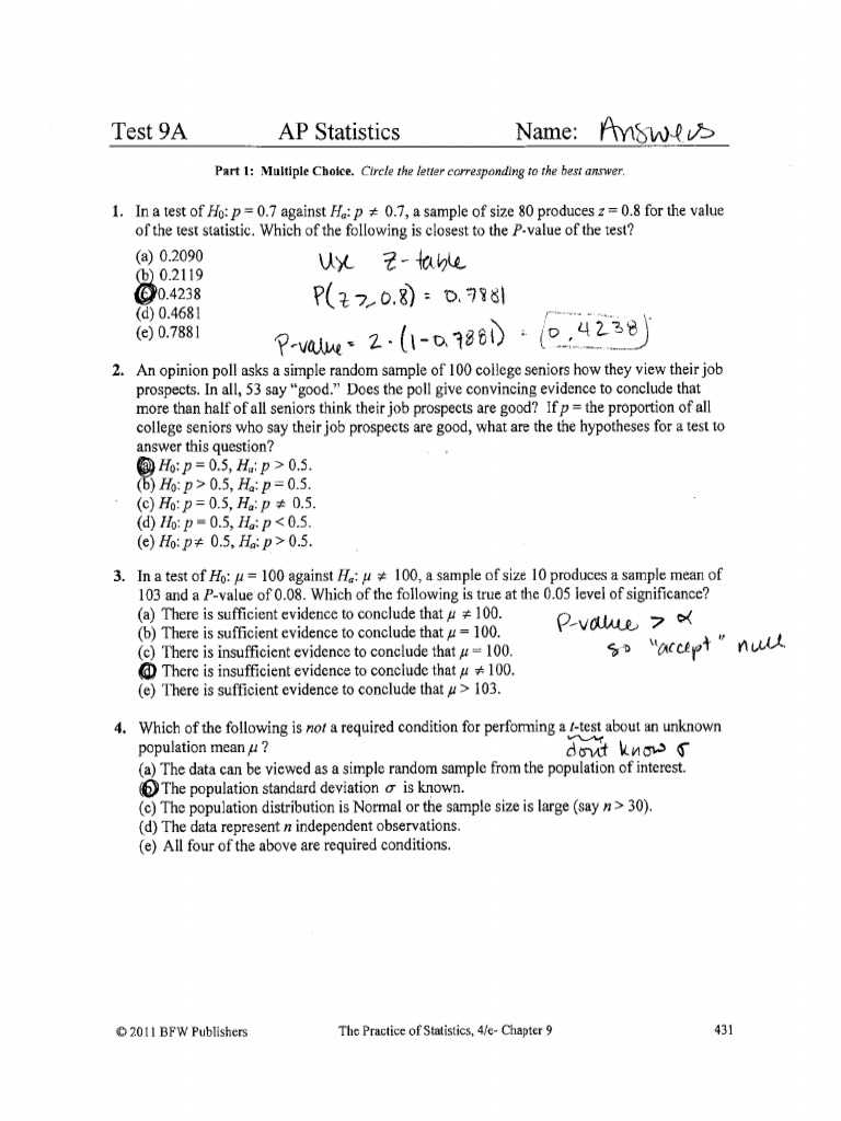 ap stats chapter 13 test answer key