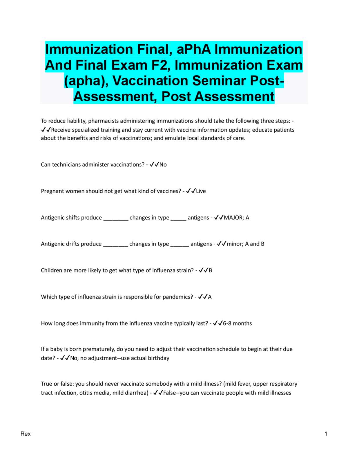 apha immunization technician final exam answers