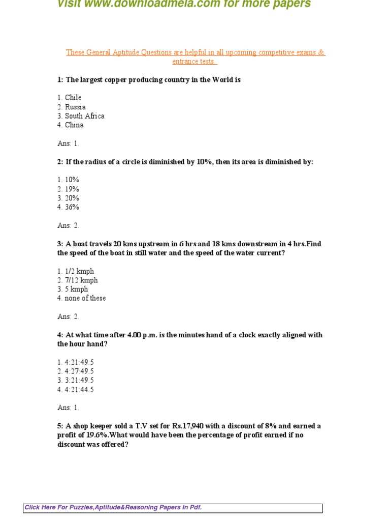 aptitude exam questions and answers