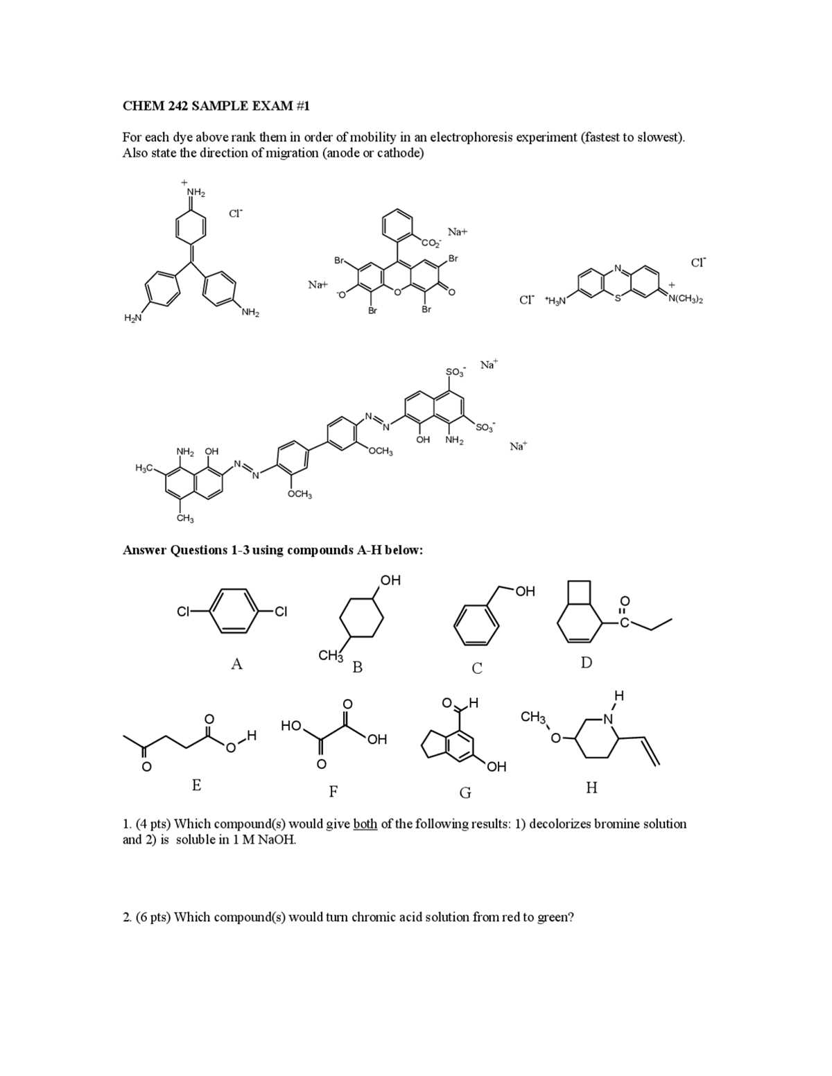 organic chemistry lab exam questions and answers