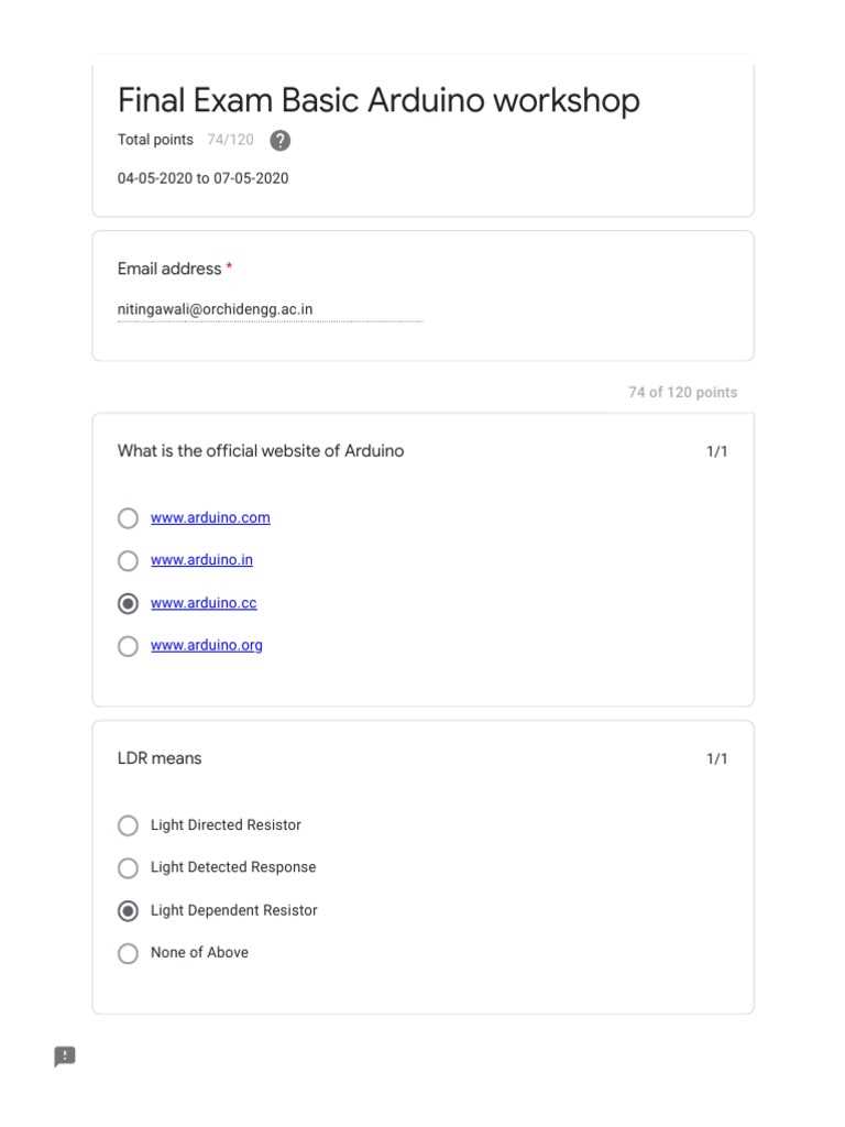 arduino certification exam answers