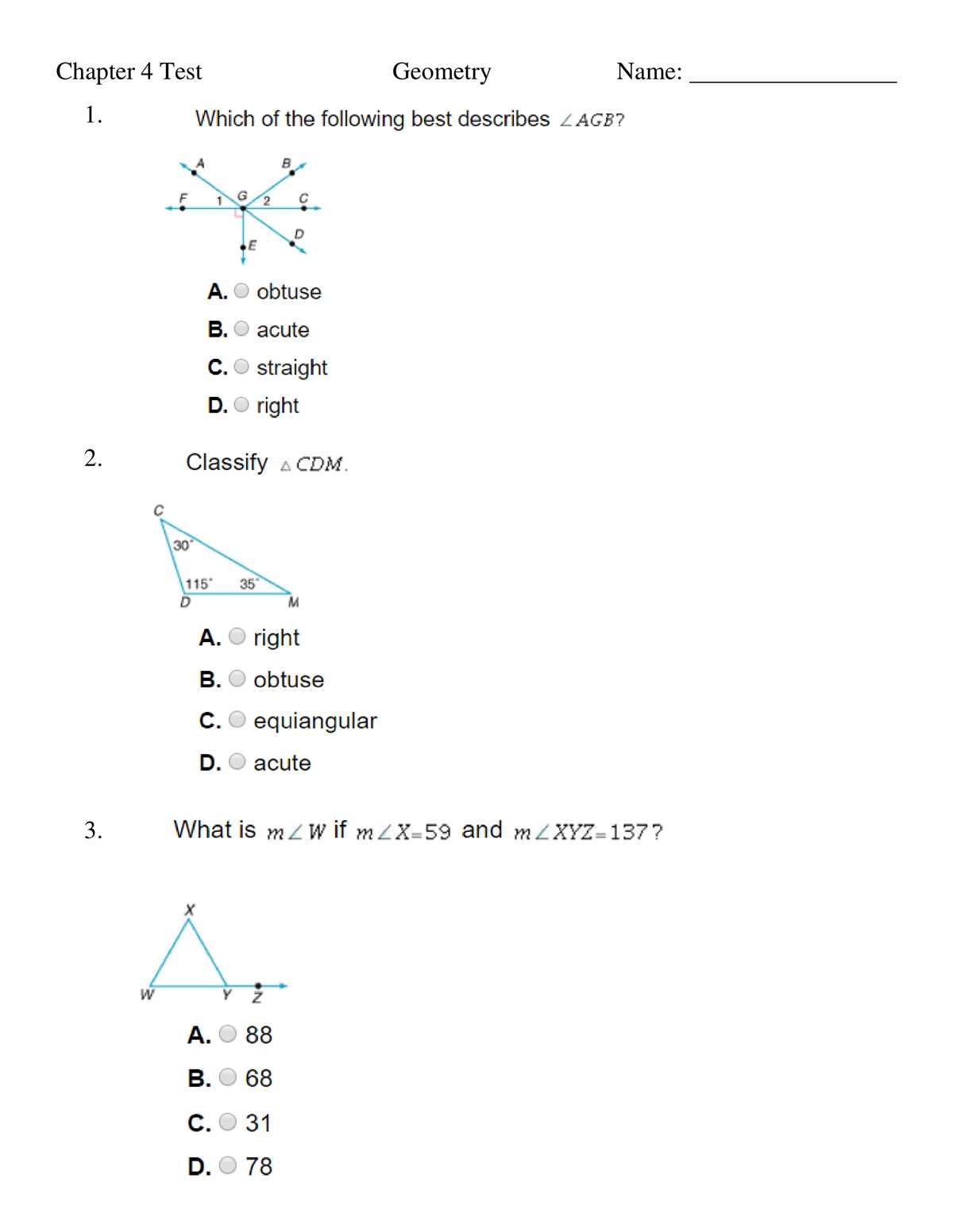 geometry chapter 4 test answers
