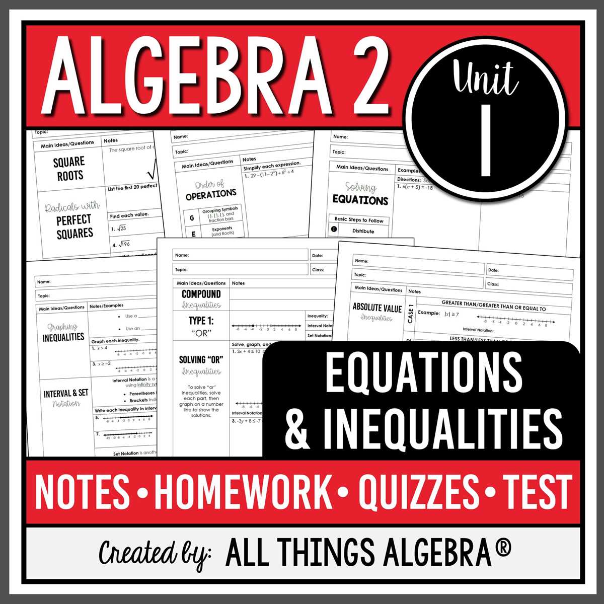 algebra 1 unit 2 test answer key
