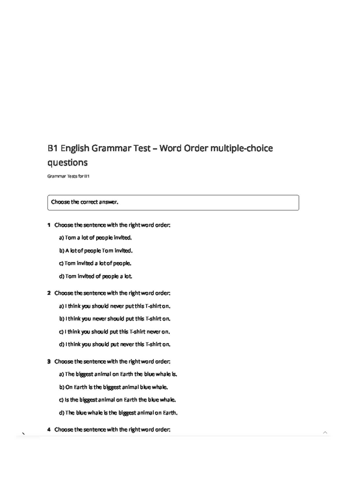 b1 english test questions and answers
