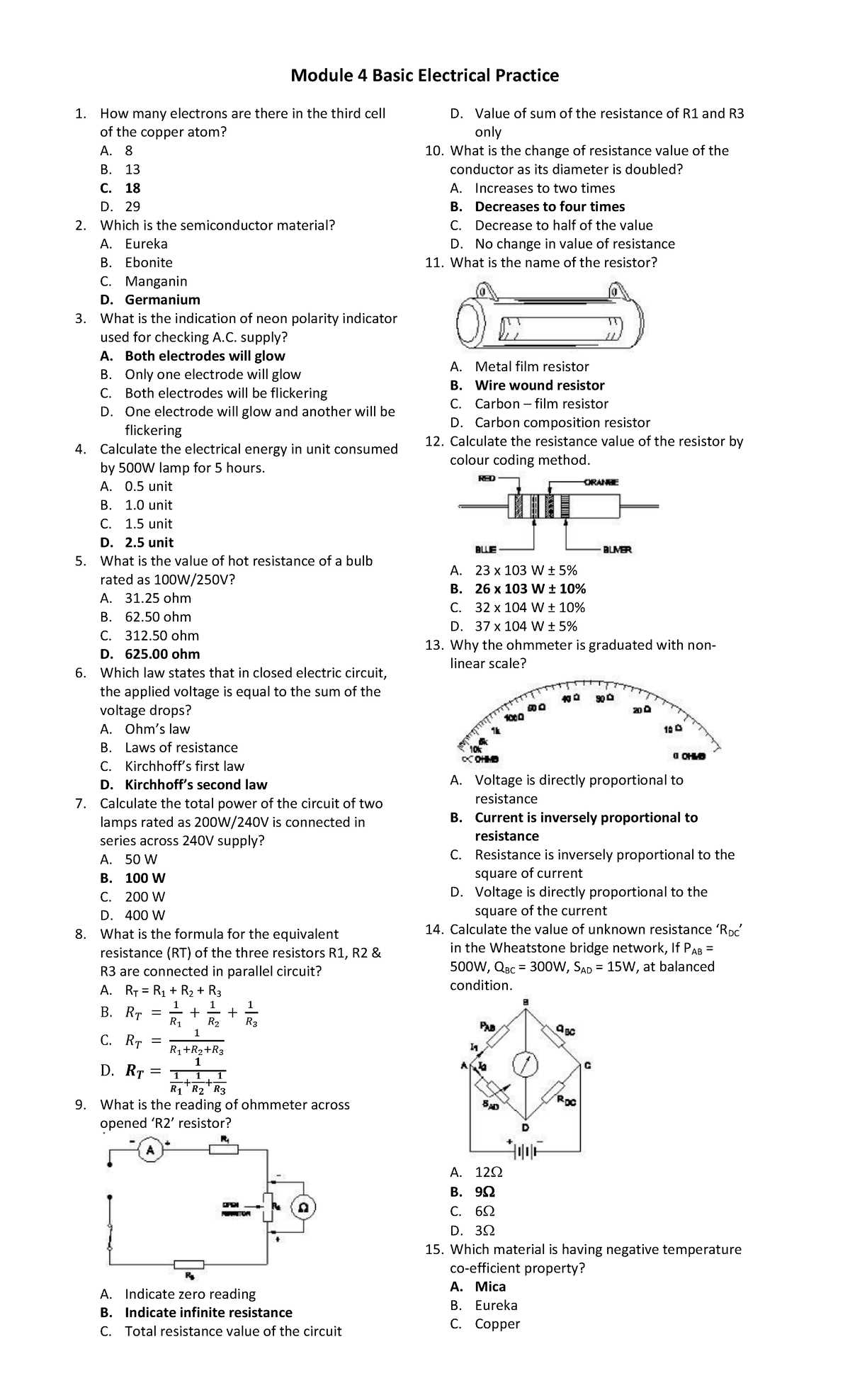 basic electrical exam questions and answers