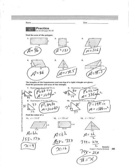 big ideas math geometry chapter 11 practice test answers