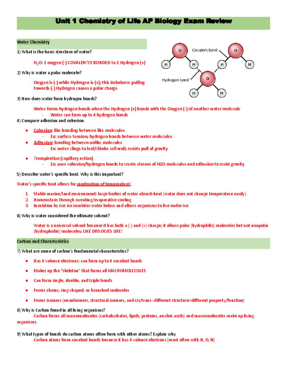 biochemistry test review answer key