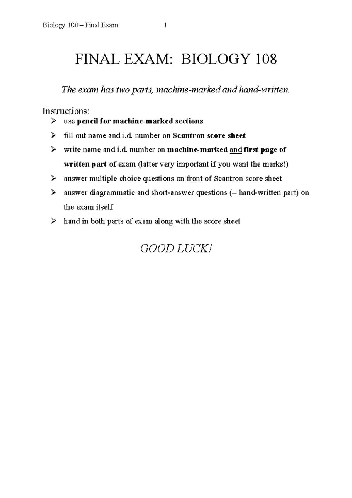 biology final exam questions and answers