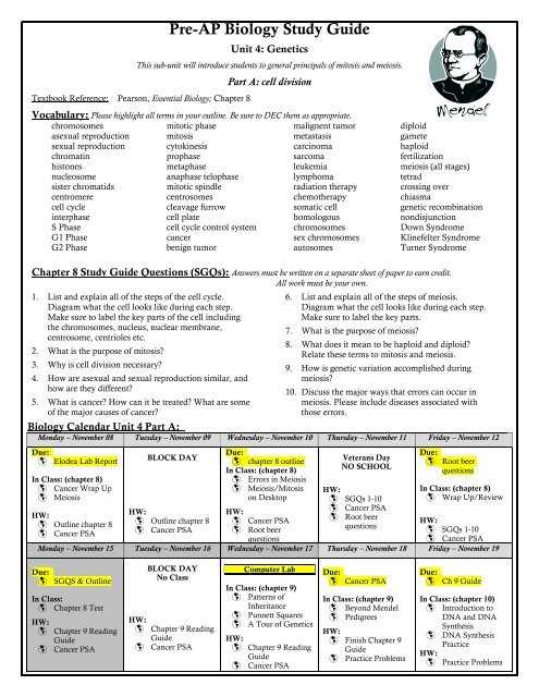 biology unit 4 test answer key