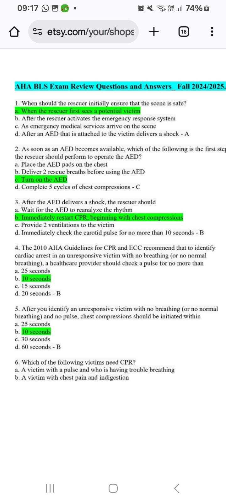 bls exam a answers