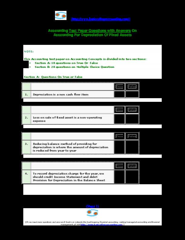 financial accounting test questions and answers