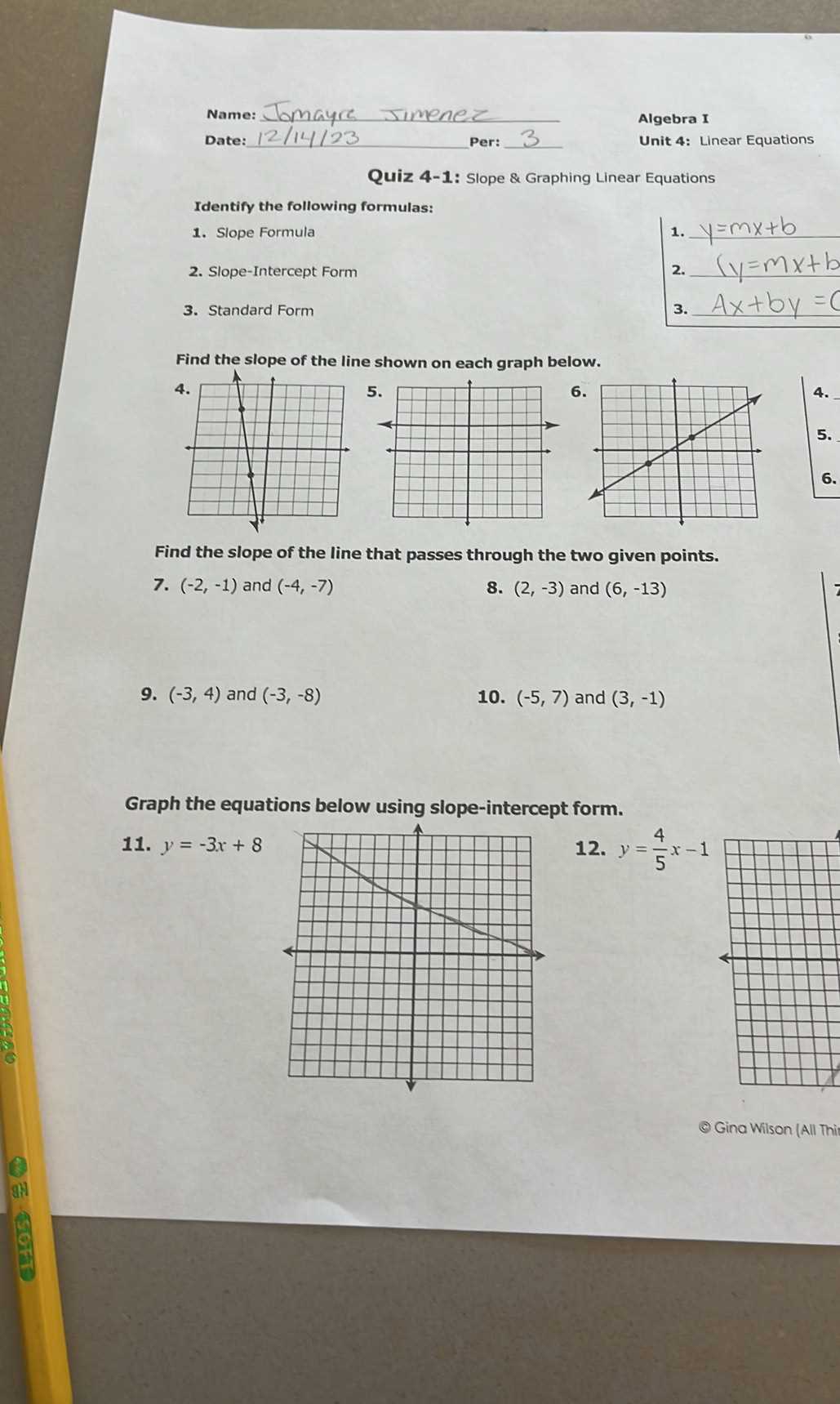 unit 4 test study guide linear equations answers