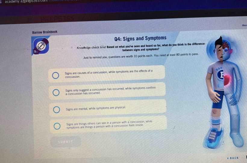 brainbook concussion test answers
