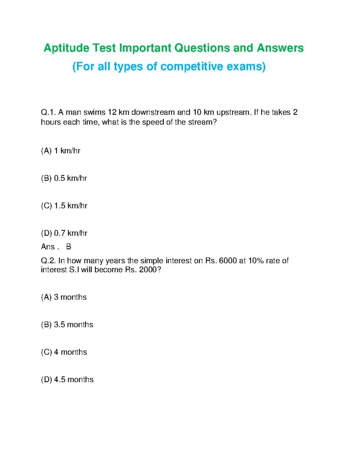 aptitude test with answer key