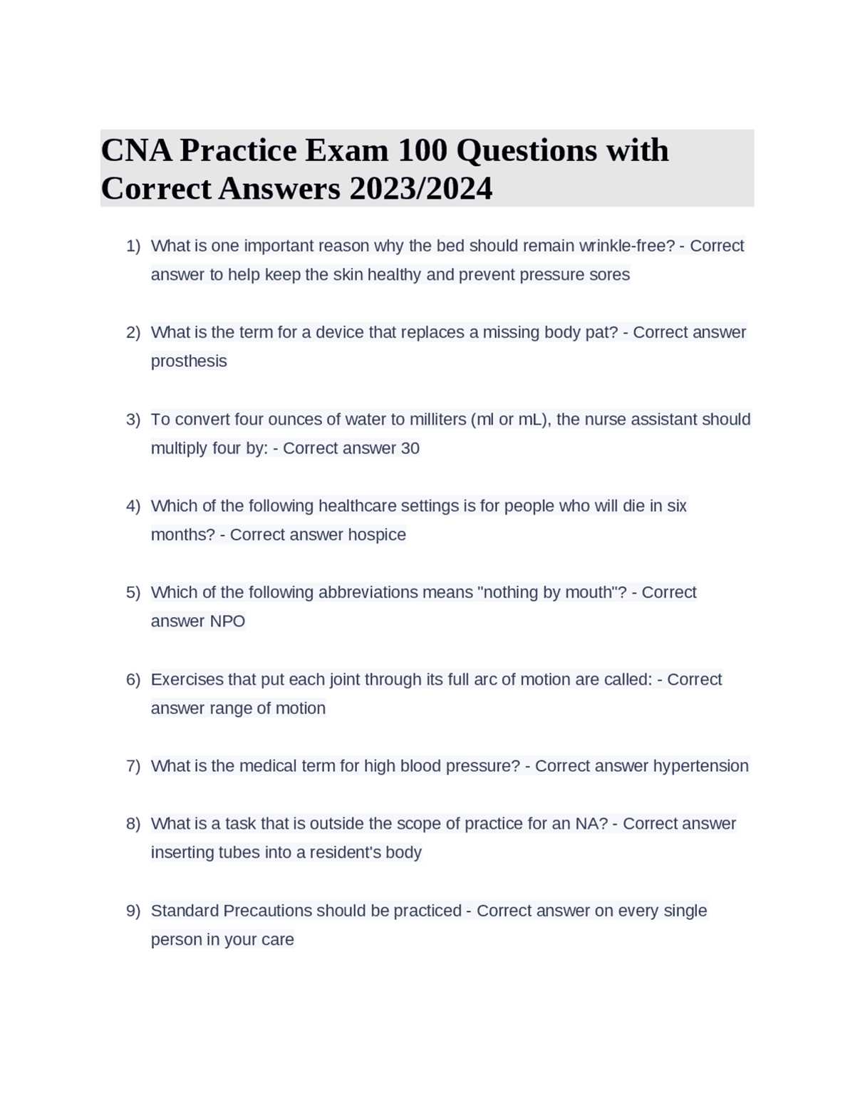 cna test questions and answers 2026