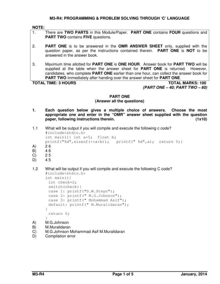 c programming final exam questions and answers