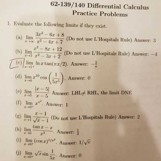 calculus problems and answers test
