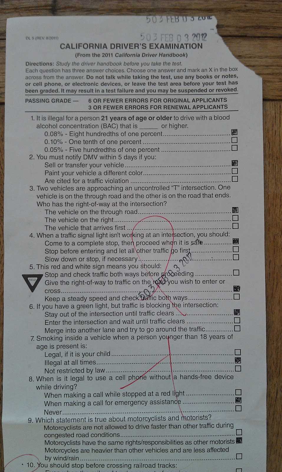 california drivers license test questions and answers