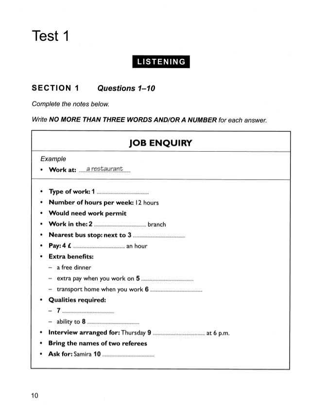 cambridge ielts listening test 1 answers