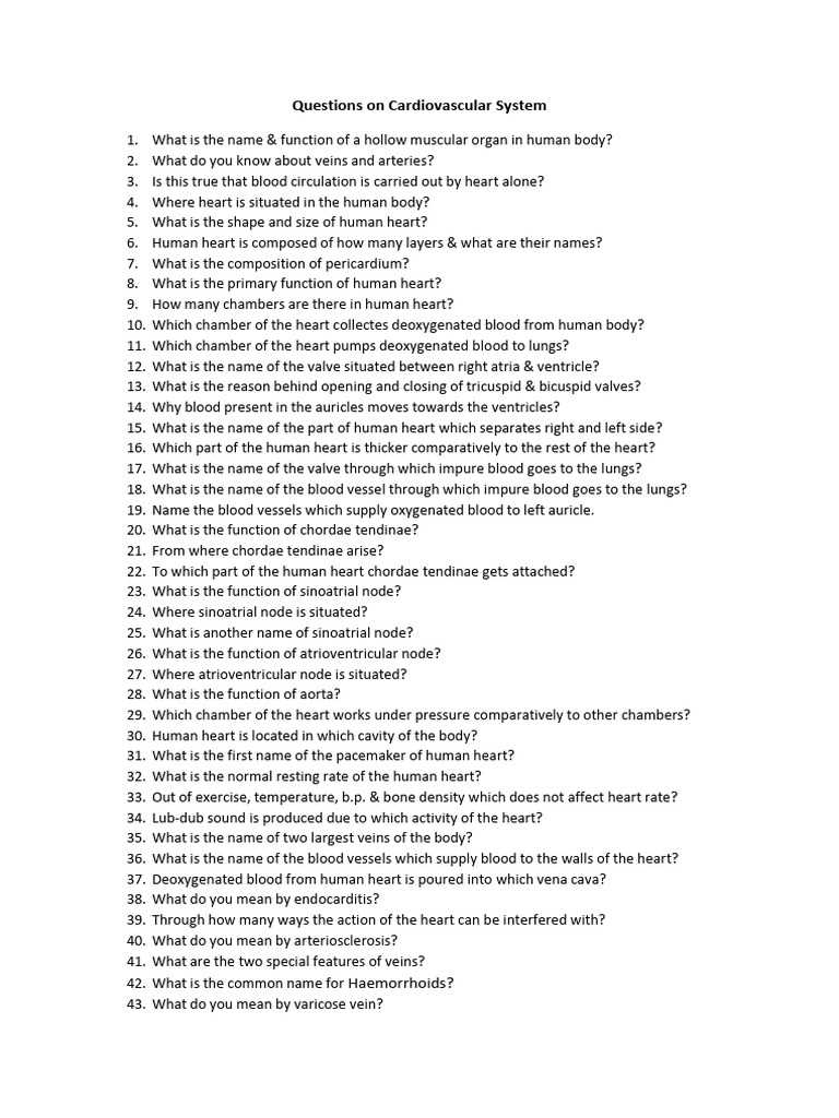 cardiovascular system test answers