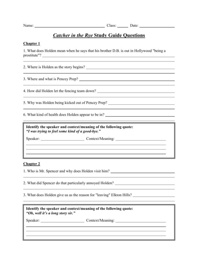 catcher in the rye test answers