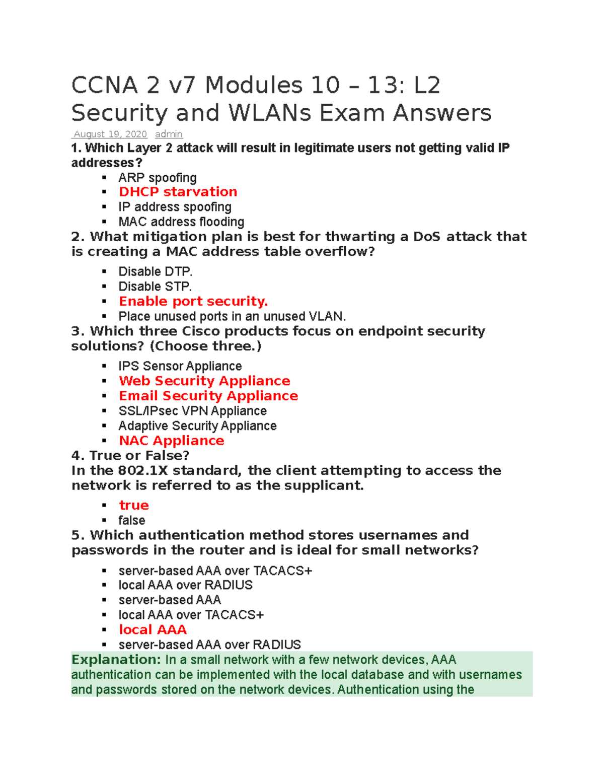 ccna chapter 2 exam answers