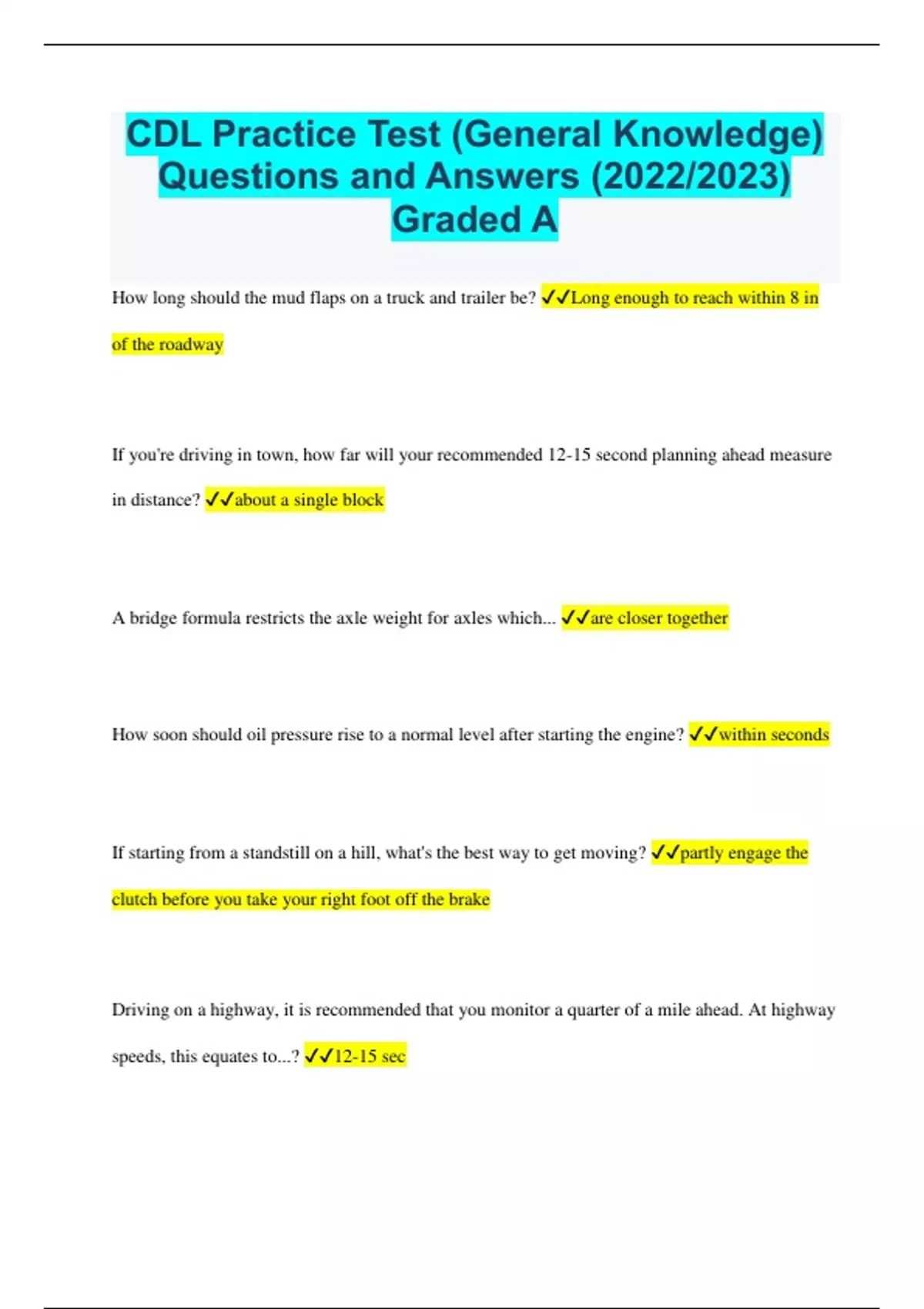 cdl test answers in spanish