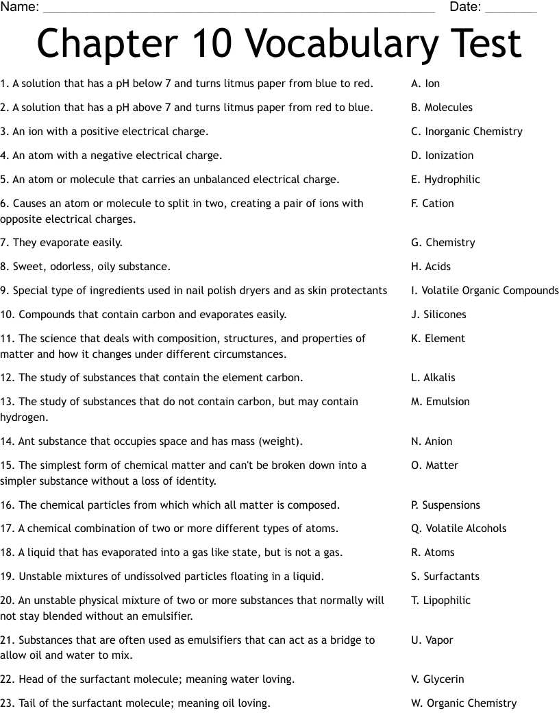 chapter 10 test answer key