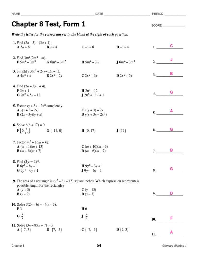 chapter 11 test form 1 answer key