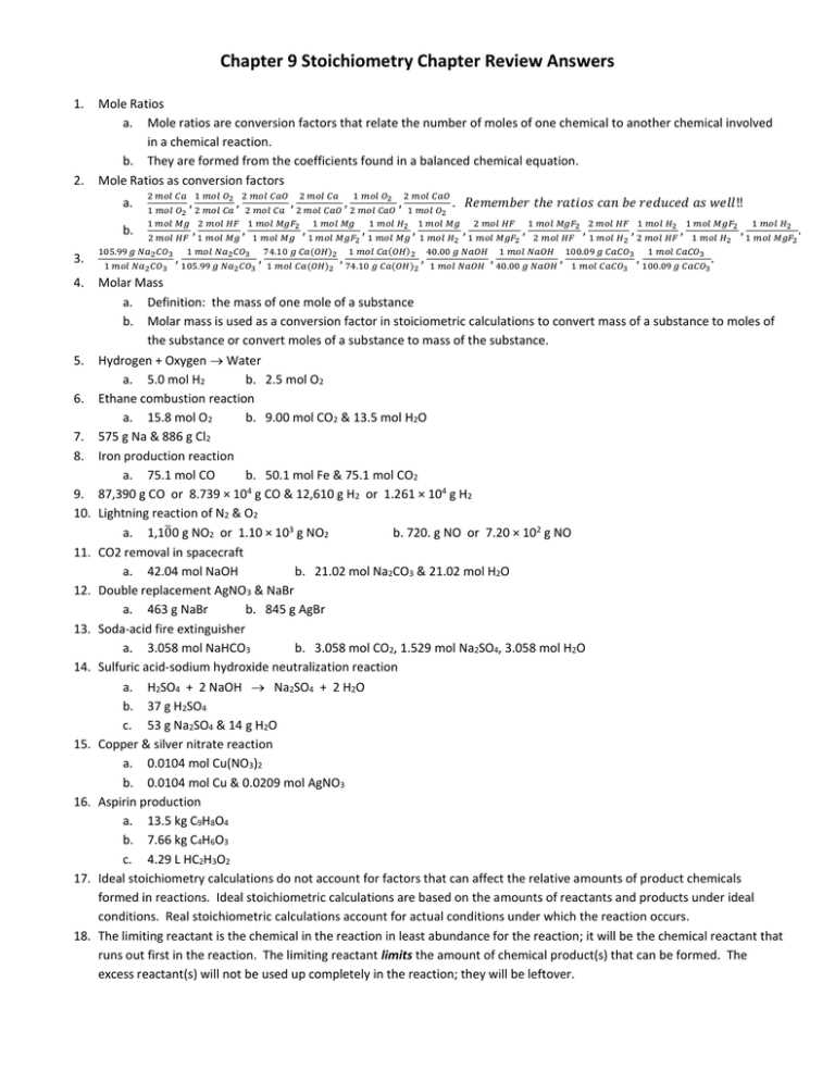 chapter 12 stoichiometry test answers