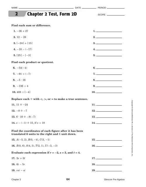 chapter 2 test form 2a geometry answers