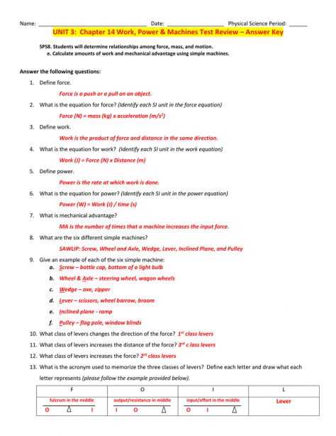 chapter 3 test review answer key