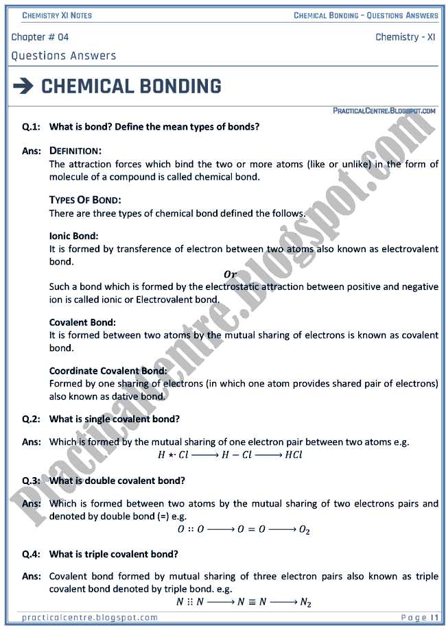 chapter 6 chemical bonding test answers