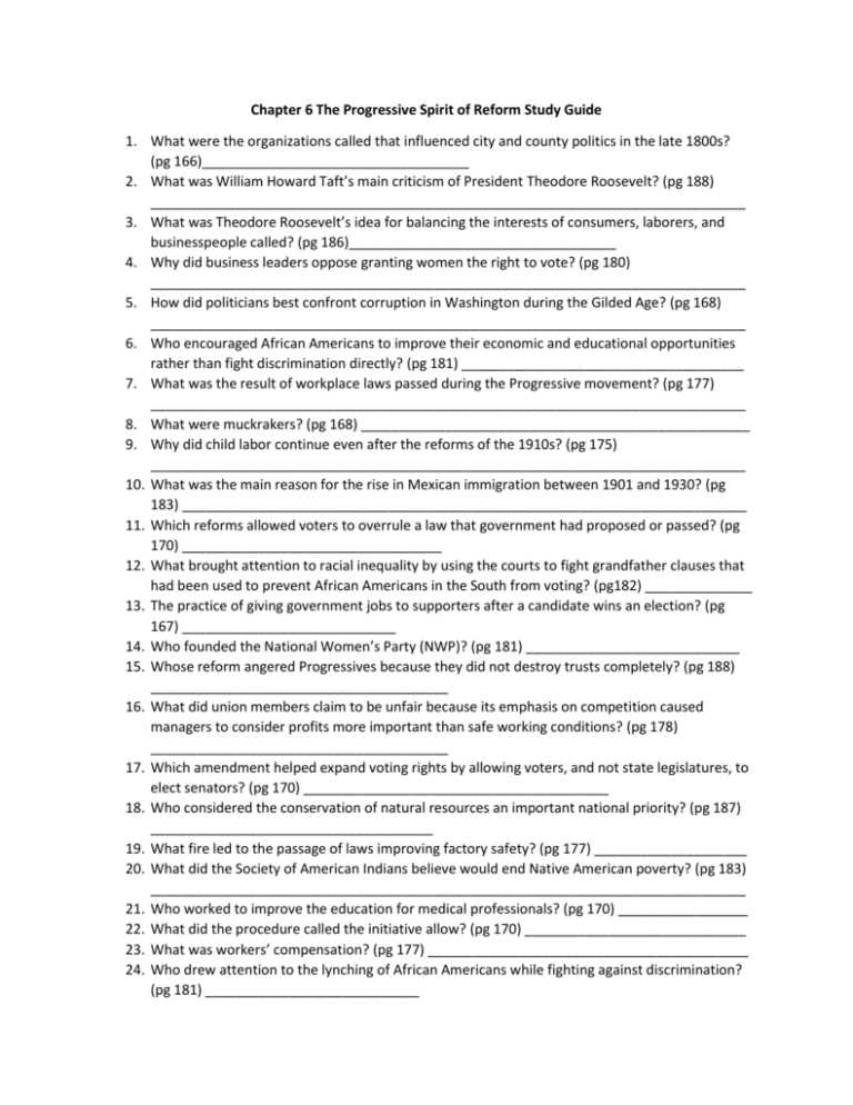chapter 6 test form a the progressive movement answer key