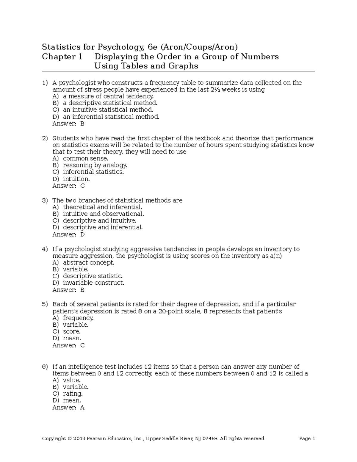chapter 7 memory psychology test answers